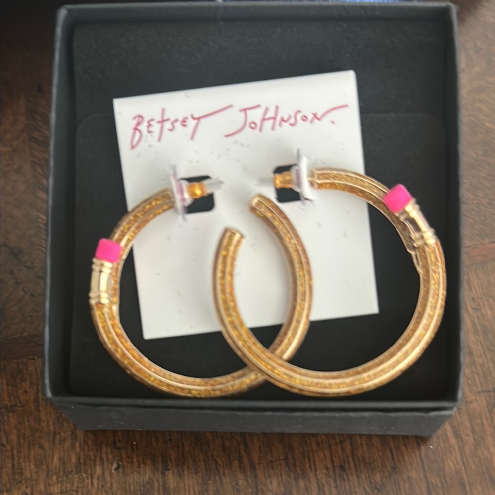 Betsey JohnsonPencil Pink and Gold Statement Hoop Earrings